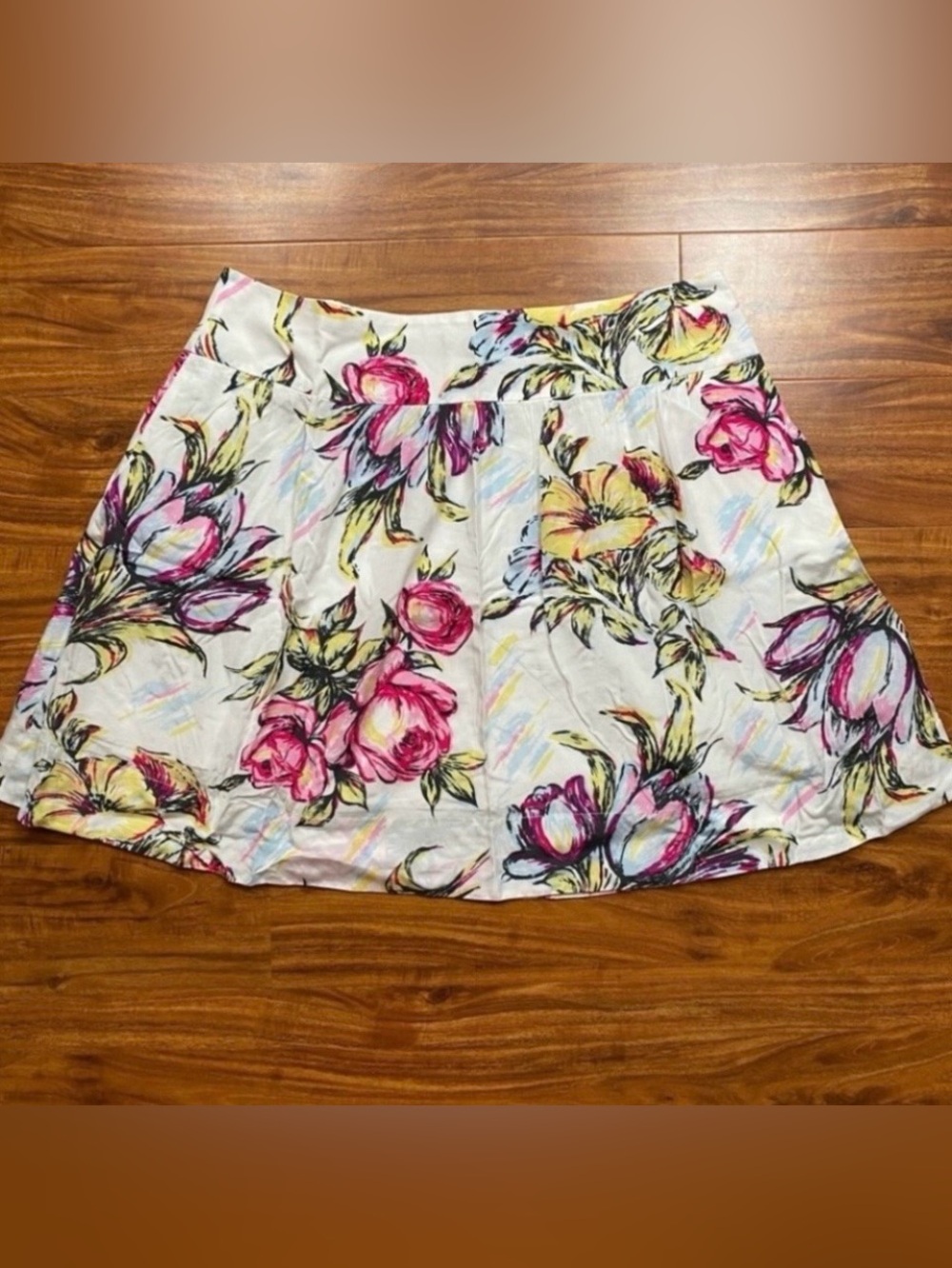 Cabi Womens White Multicolor Floral Skater Mini Skirt Size 16 Classic Coastal
